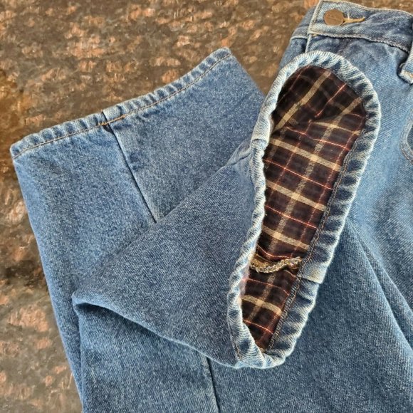 LL Bean Plaid Flannel Lined Jeans 37X29 Relaxed Fit 100% Cotton Blue Denim Pants - Picture 7 of 7